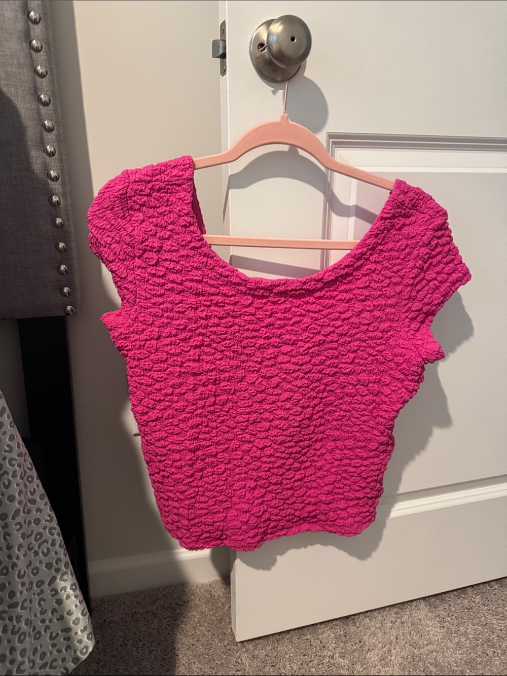 Anthropologie Textured Bubble Crop Top - Fuchsia Pink